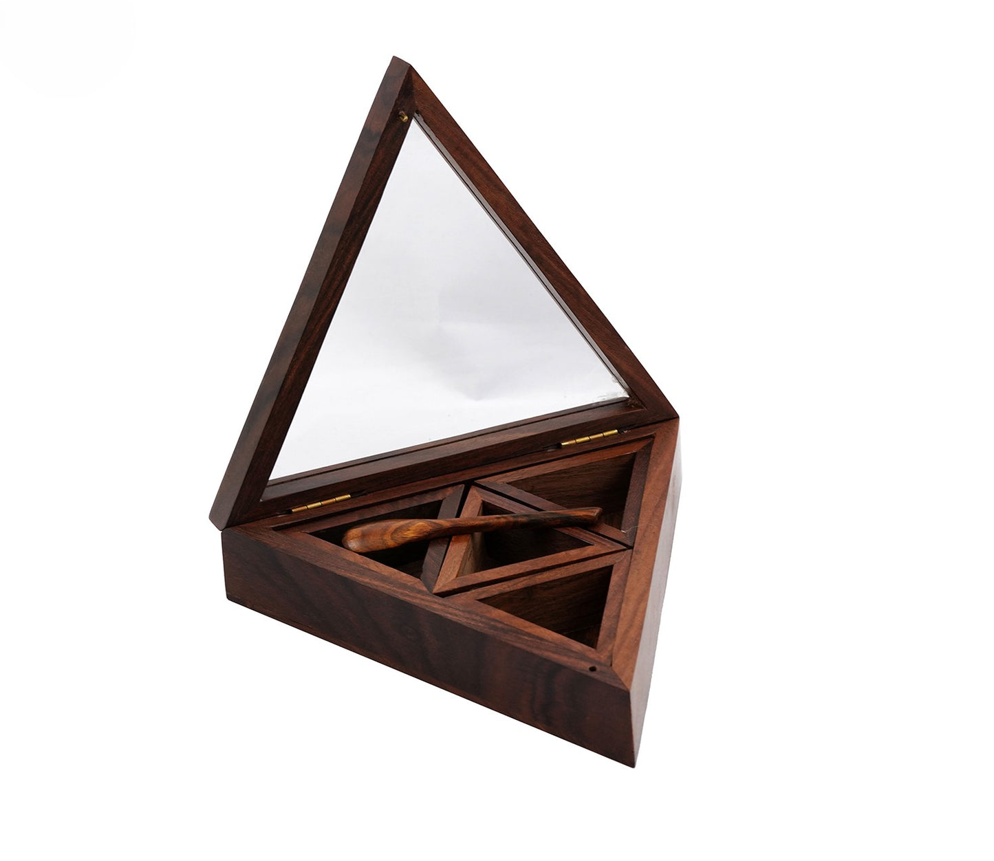 Udaipur Handicrafts  Wooden Spice Box In Triangle Shape With 4 Containers And Spoon