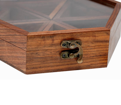 Udaipur Handicrafts Wooden Hand Crafted Spice Box With 6 Containers And Spoon