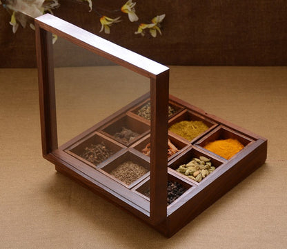 Udaipur Handicrafts Brown Square Shape Wooden Masala Box