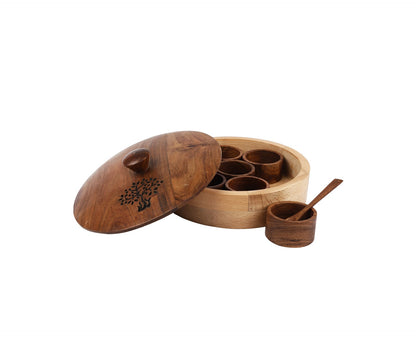 Udaipur Handicrafts Tree of Life Wood  Masala Dani for Seven Spices