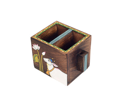 Udaipur Handicrafts Pichhwai Leela Mango Wood Cutlery Holder