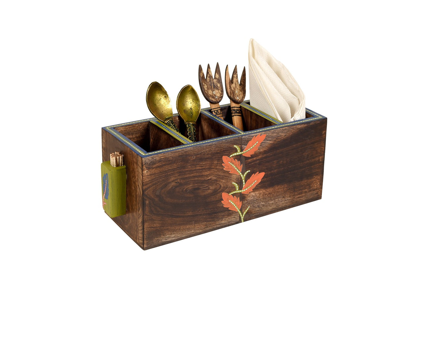 Udaipur Handicrafts  Wooden Autumn Leaf Cutlery Stand