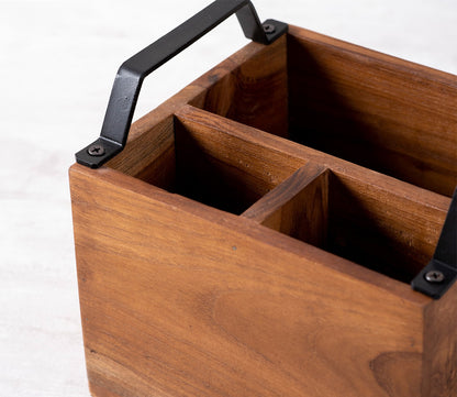 Udaipur Handicrafts Nestroots Wooden Spoon Stand & Napkin Holder for Kitchen | 7 Inch Brown Cutlery & Tissue Organizer for Dining Table