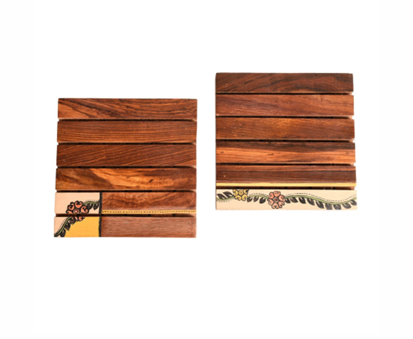 Udaipur Handicrafts Wooden Handcrafted Flower Art Coaster