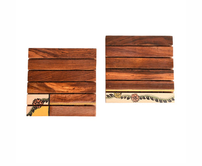 Udaipur Handicrafts Wooden Handcrafted Flower Art Coaster