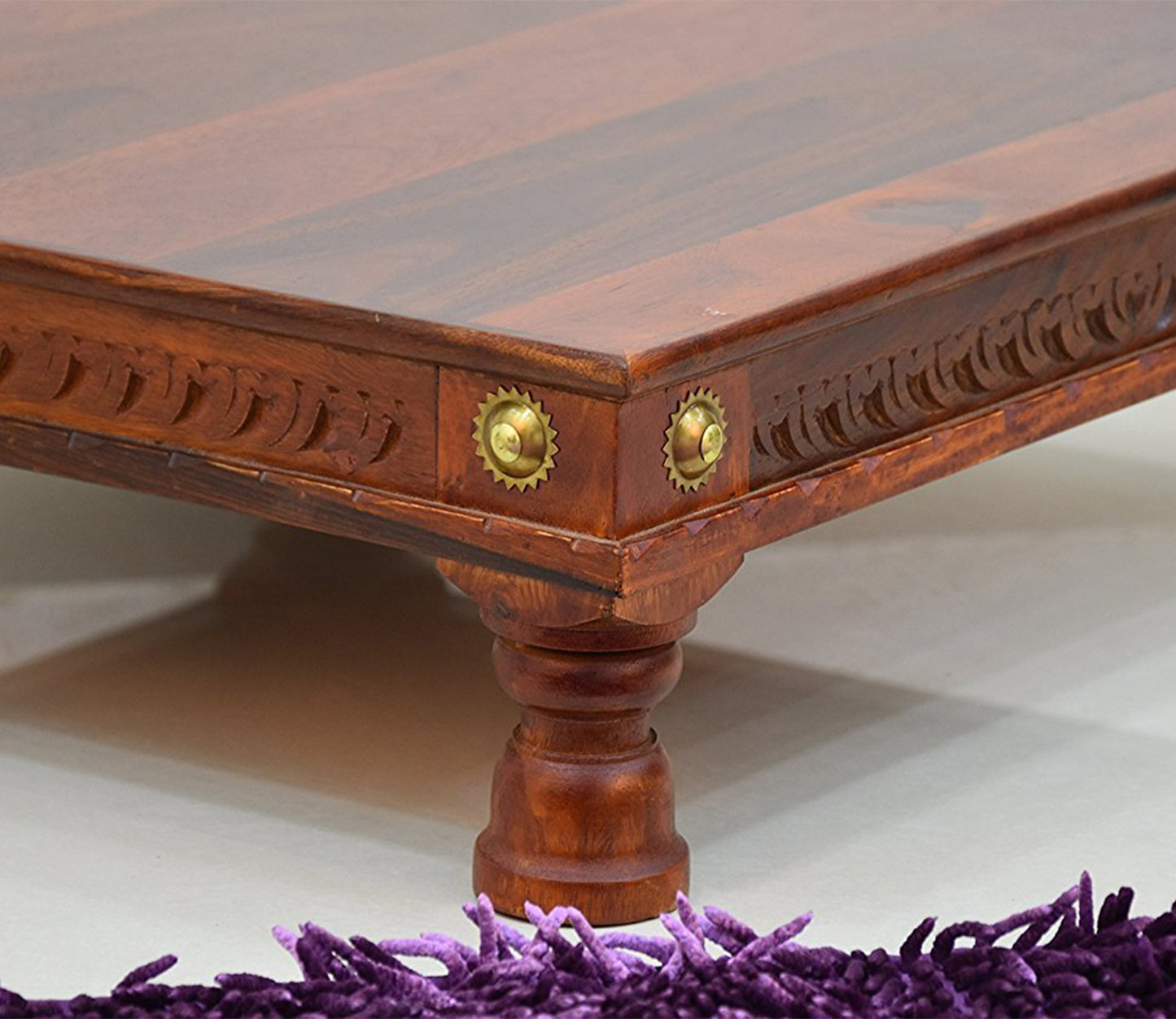 Udaipur Handicrafts Brown And Gold Wooden Chowki