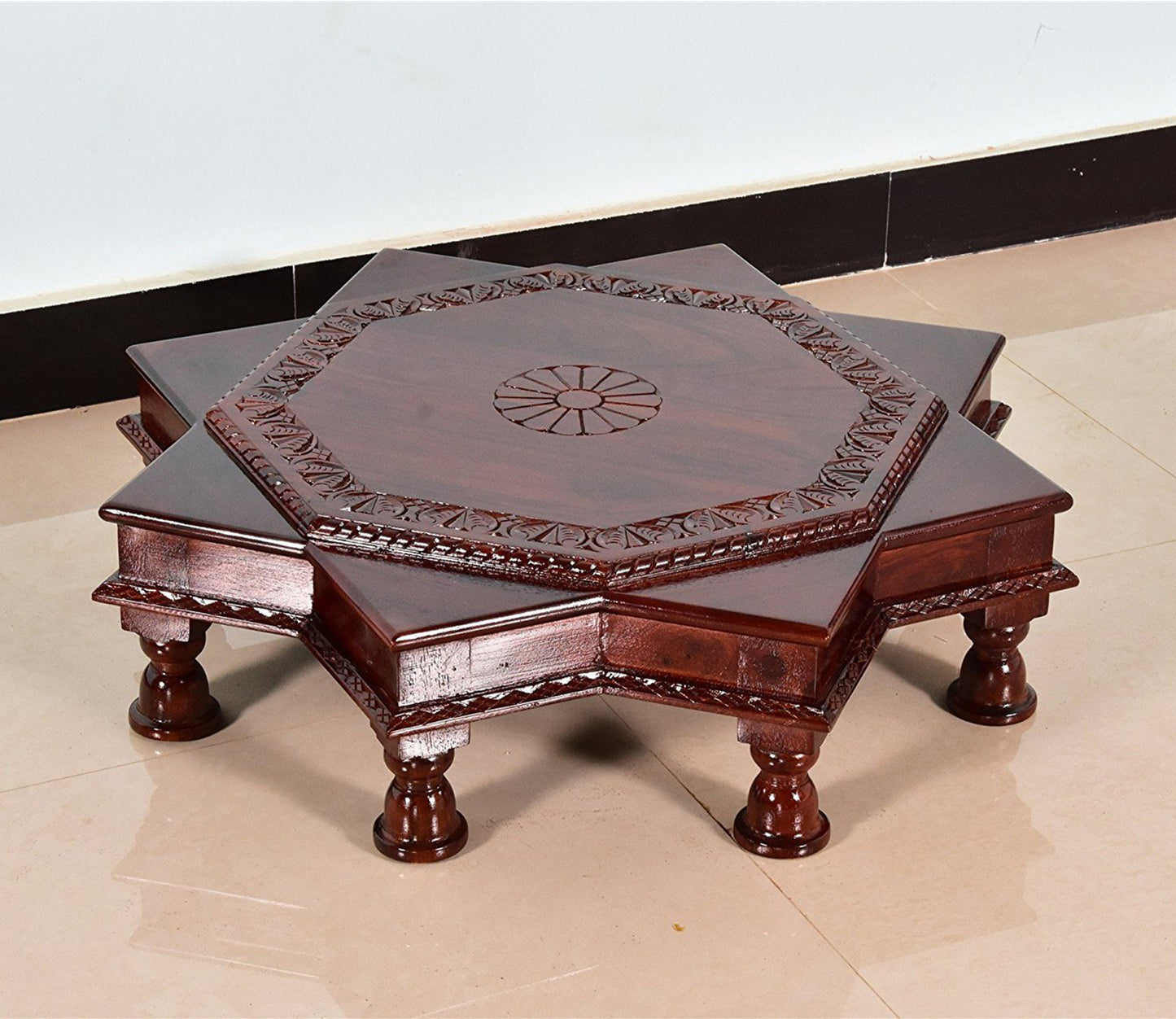 Udaipur Handicrafts Brown Sheesham Wood Designer Chowki