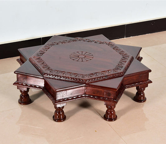 Udaipur Handicrafts Brown Sheesham Wood Designer Chowki