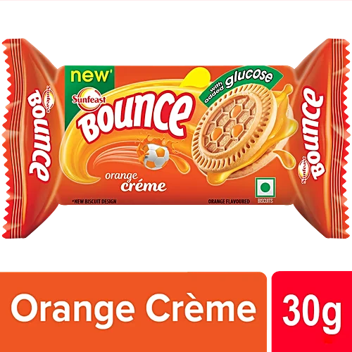 Sunfeast Bounce Biscuits - Orange Creme Cookies, 30 g