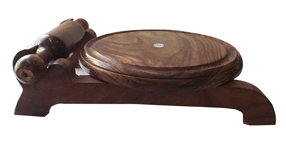 Udaipur Handicrafts Wooden Chakla Belan with Stand | Handcrafted Sheesham Wood Rolling Pin & Board Set for Roti, Chapati, Paratha, and Dough