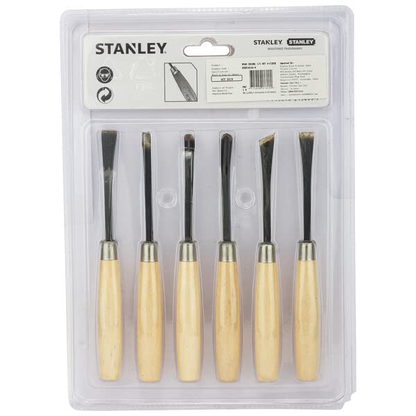STANLEY STHT16120-8 1/4'' 6-Piece Wood Carving Chisel Set for DIY and Professional use (Brown)