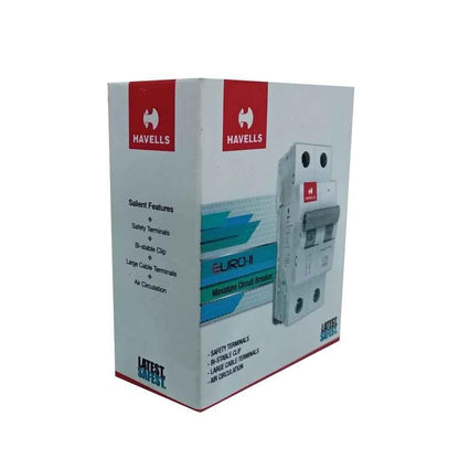 Havells Euro-II 10A Double Pole C Curve MCB, DHMGCDPF010