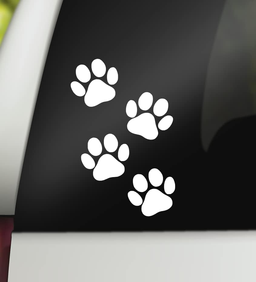 Akshar Arts Bhuwana Paw Print Vinyl Sticker Decal – Waterproof & Weatherproof White Pet Paw Car Window Sticker, Cute Dog Cat Paw Print Decals for Cars, Laptops, Tumblers & Home Décor – 4" x 6"