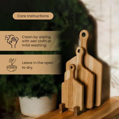 Udaipur Handicrafts Wooden Chopping Board Set of 3 with Stand – Acacia & Mango Wood Cutting Boards in Multiple Sizes – Durable, Stylish & Compact for Kitchen Prep, Serving & Storage