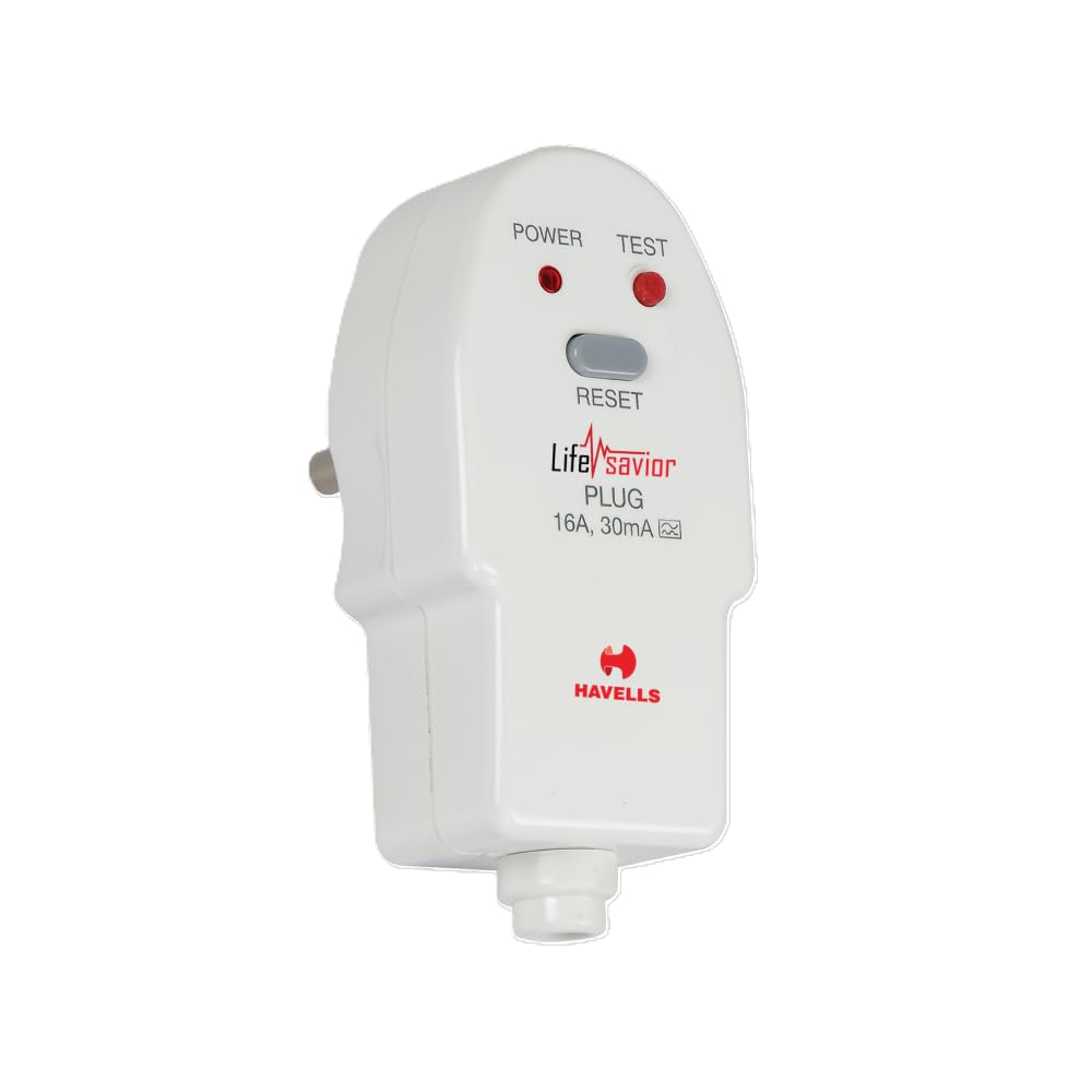 Havells Plastic 16A 30mA PRCD Plug Top, Equipped with a Safety Shutter Socket Along with An Auto Trip Feature Which Shuts Off if Detects Any Current Leakage, Backup Protection for Overload 6IEC: 61540