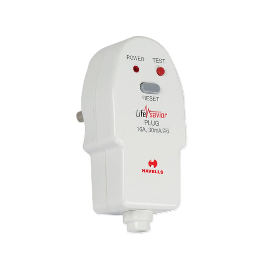 Havells Plastic 16A 30mA PRCD Plug Top, Equipped with a Safety Shutter Socket Along with An Auto Trip Feature Which Shuts Off if Detects Any Current Leakage, Backup Protection for Overload 6IEC: 61540