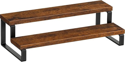 Udaipur Handicrafts Wooden Display Riser Shelf, Kitchen Counter Shelf Spice Rack Organizer, Tiered Countertop Display Shelf for Perfume, Makeup, Condiment(Brown Color) (2-Tier)