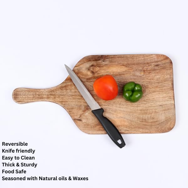Udaipur Handicrafts Chopping Board/Cutting/Serving Platter for Kitchen Vegetables, Fruits & Cheese | Natural Acacia Wood | 42 x 18 x 1.5 cm | Handcrafted