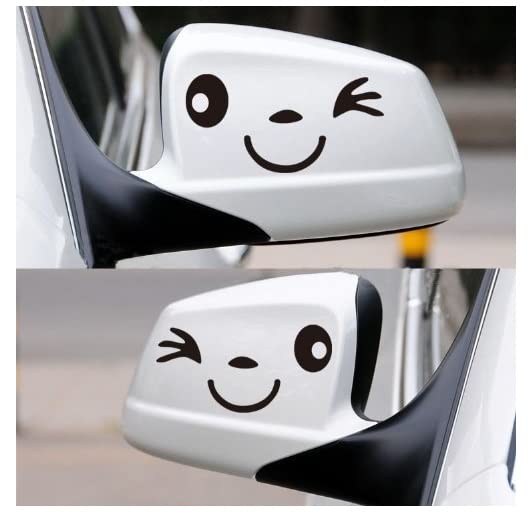 Akshar Arts Bhuwana Car Stickers Exterior Hyang Cute Smile Face Mirror Hood Bumper Sides Windows Car Sticker (Black)