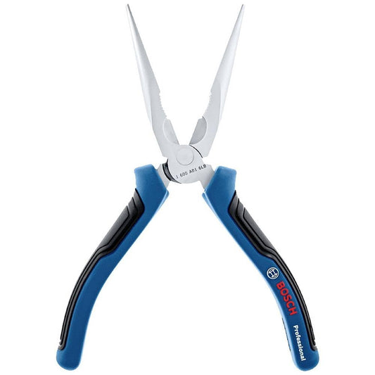 BOSCH Professional 200mm Long Nose Pliers - Chrome Vanadium Steel, Rubber Grip, Anti-Slip Handles for Enhanced Durability & Comfort