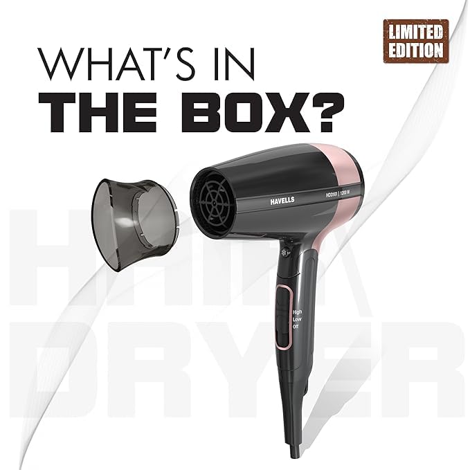 Havells 1200W Foldable Hair Dryer; 3 Heat Settings With Cool Shot (Hot/Cool/Warm),Heat Balance Technology|Cool Black|Your Perfect Blow Dry Companion For Effortless Hair Styling|Hd3161-1200 Watts