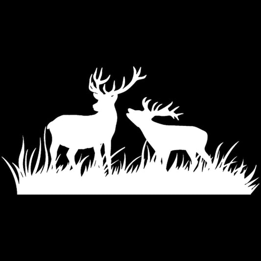 Akshar Arts Bhuwana Deer Couple Vinyl Car Sticker Wildlife Silhouette Animal Decal | Waterproof, Weatherproof & Scratch Resistant Car Window Sticker | Animal Sticker for Car, Bike | 5.5 x 2.7 Inch | Pack of 2 (White)