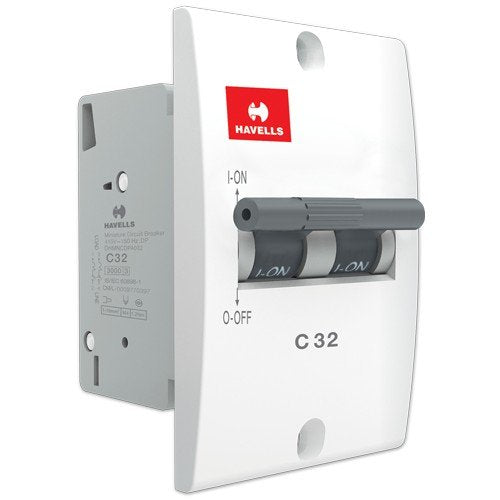 Havells DHMNCDPA032 PVC Plastic 32A DP C Mini MCB (White)
