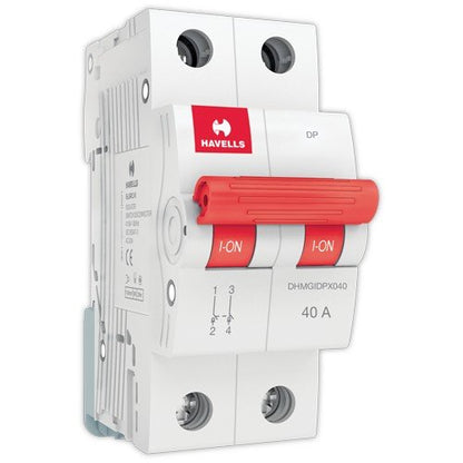Havells DHMGIDPX040 PVC Plastic 40A DP Switch Disconnector Euro 2 (White)