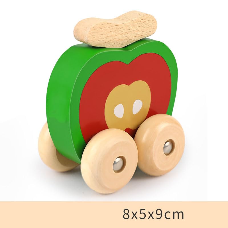 UdrCrafts® Montessori Wooden Mini Car Set Beech Wood Trolley & Grasping Toys for Kids Fun Fruits & Vehicles Design (Pack of 4)