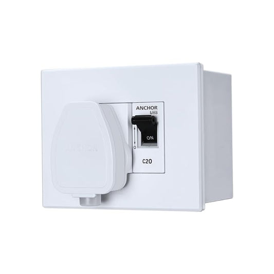 Anchor by Panasonic 20 Amp Modular AC Box with Single Pole MCB enclosure and Heavy Duty ISI 3 Pin Plug Top