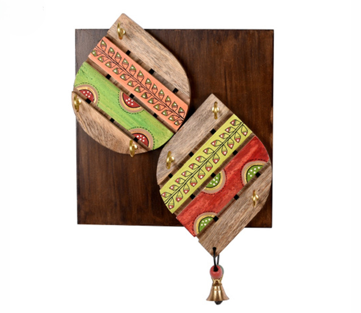 Udaipur Handicrafts Wood Multicolor Tribal Art Leaf Design Key Holder