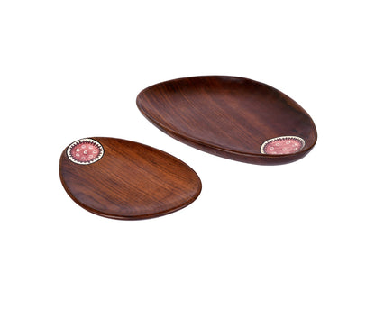 Udaipur Handicrafts Tribal Art Wooden Platter Oval Shape Set of 2