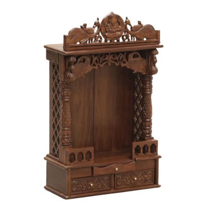 Udaipur Handicrafts Wood and MDF Home Temple Mandir for Home Big Size Temple for Home with Door Pooja Stand for Home Wall Mount (60x30x75 cm,)