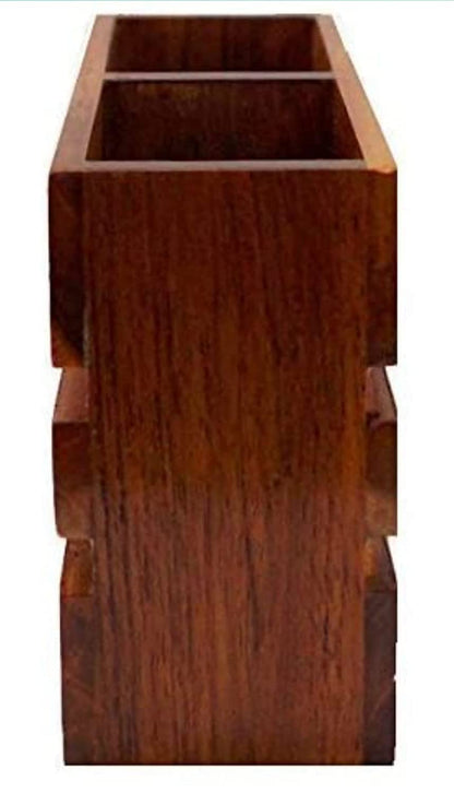 Udaipur Handicrafts – Multipurpose Spoon Stand and Kitchen Organizer, Brown (2 Compartments, 6.5 x 3 x 4.5 Inches)