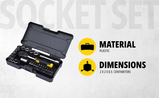 STANLEY STMT82672-0 1/4" 37-PIECE Chrome Compact Socket Set, Comes with Heavy-Duty Plastic Case, Ideal for Home, DIY, Industrial & Professional Use, Used for Screwing & Tightening Applications, BLACK