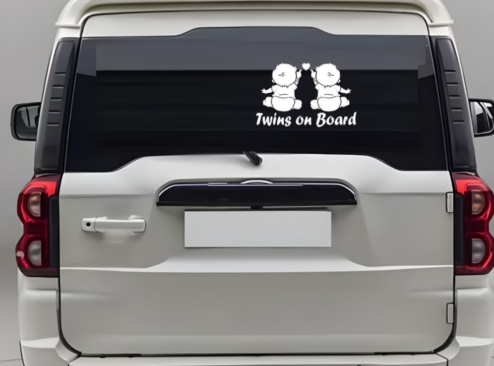 Akshar Arts Bhuwana Twins On Board Car Sticker, White Colour Baby Sticker,Baby on Board Sticker,Size(17X12) CM .This Made of Quality Vinyl Stickers