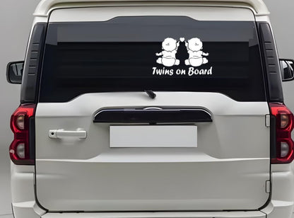 Akshar Arts Bhuwana Twins On Board Car Sticker, White Colour Baby Sticker,Baby on Board Sticker,Size(17X12) CM .This Made of Quality Vinyl Stickers
