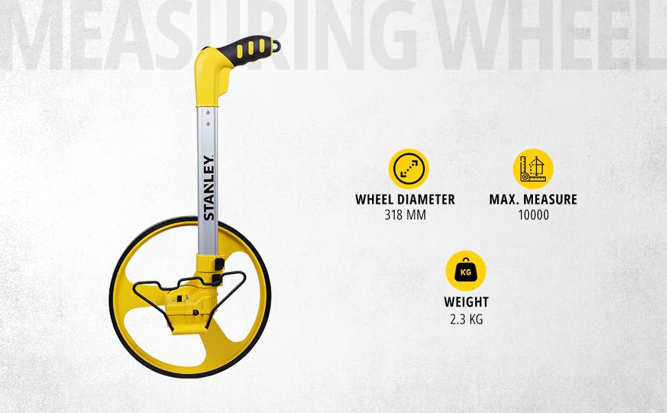 STANLEY 1-77-174 12" 1000 m Measuring Wheel for Professional & Industrial Measuring Operations with Hassle-Free Readings, YELLOW & BLACK