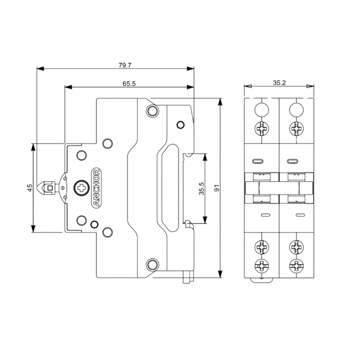 Anchor by Panasonic UNO Series 40 Amp Dual Pole MCB | 2 Pole C Curve MCB | 40A Change Over Switch Circuit Breaker