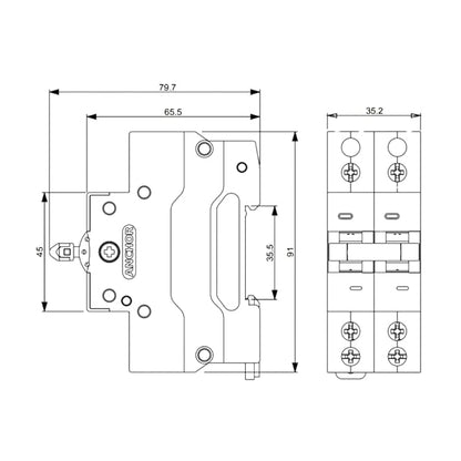Anchor by Panasonic UNO Series 40 Amp Dual Pole MCB | 2 Pole C Curve MCB | 40A Change Over Switch Circuit Breaker