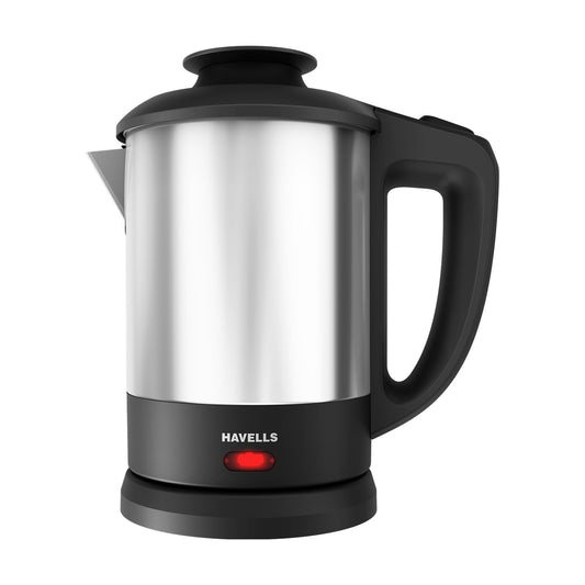 Havells Steelio Electric Kettle | 1250 W | 1 L Capacity | Rust Resistant 304 Stainless Steel Tank | Triple Safety Protection | Wider Mouth for Easy Filling (Black & Silver)
