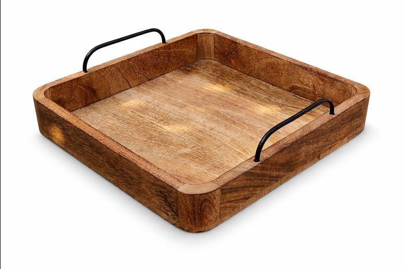Udaipur Handicrafts Wooden Serving Tray for Home & Kitchen Item Serving Snacks & Fruits Decorative Kitchen & Dining Table Tray Decor 10 Inch
