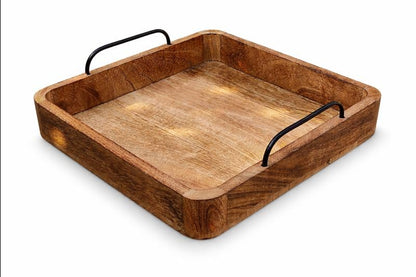 Udaipur Handicrafts Wooden Serving Tray for Home & Kitchen Item Serving Snacks & Fruits Decorative Kitchen & Dining Table Tray Decor 10 Inch