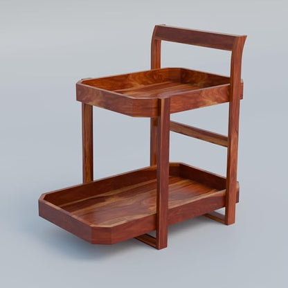 Udaipur Handicrafts Premium Wooden 2-Tier Spice Rack & Kitchen Countertop Organizer | Cabinet Storage Shelf & Home Decor Display | Solid Wood Tiered Shelf (Honey Finish)