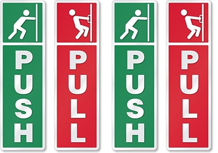 Akshar Arts Bhuwana Self Adhesive Push and Pull Sign Stickers For Glass, Wood, or Metal Doors | Easy to Apply, Design for Home, Office, Business (Set of 4)