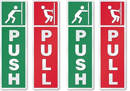 Akshar Arts Bhuwana Self Adhesive Push and Pull Sign Stickers For Glass, Wood, or Metal Doors | Easy to Apply, Design for Home, Office, Business (Set of 4)