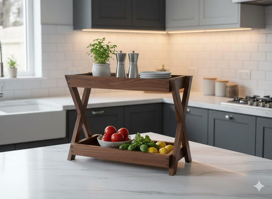 Udaipur Handicrafts Wooden Kitchen Rack Organizer 2 Tier Shelf | Multipurpose Solid Teak Wood Storage Organizer | Grocery Spice Rack | Sugar Containers, Jars, Bottels Holder for Kitchen (Caddy)