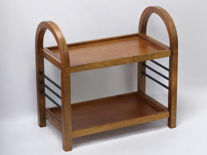 Udaipur Handicrafts Wooden Organizer Rack Stand for Kitchen, Bathroom, Countertop & Office | Mango Wood & Iron Storage Shelf with Dual Shelves for Spices, Toiletries, Books & Decor | 45.5 x 27 x 45 cm