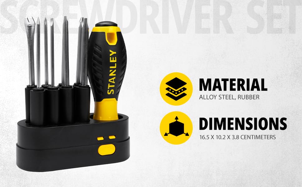 STANLEY STHT62511 9-Way Screwdriver Set with Storage Case for Home, DIY, Professional & Industrial Use Ideal for Carpentry, Construction, Mechanical, Electrical & Plumbing Tasks, YELLOW & BLACK