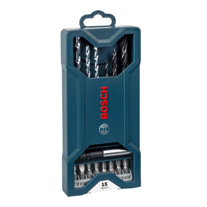 Bosch Professional 15 pc Mini X Line with Masonry bits, wood drill bits and screwdriver bits